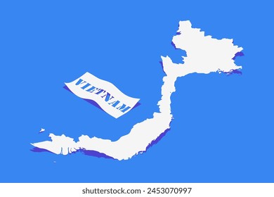 Paper Curl Stylized of Vietnam Map with Shadow isolated on Blue Background.