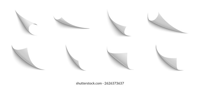 Paper curl vector realistic collection. Page curls blank collection.