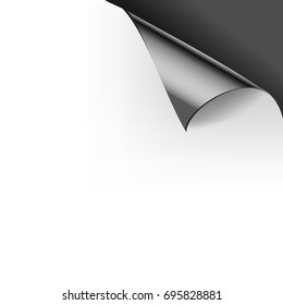 Paper curled glossy page corners folds. Vector illustration template for poster black color
