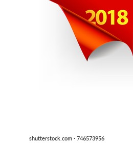 Paper curled glossy page corners folds poster red color for new year 2018
