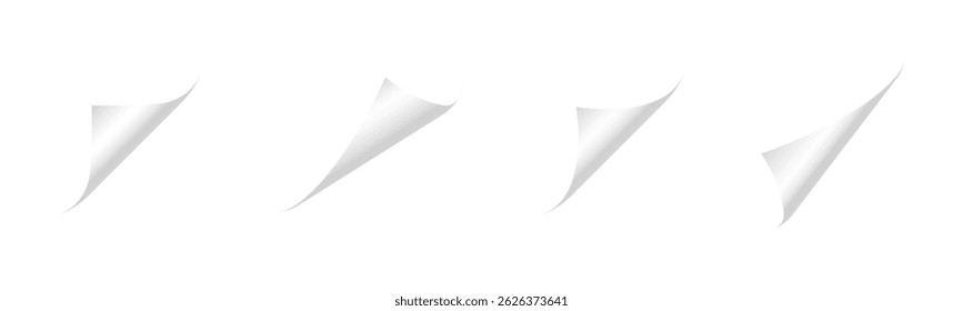 Paper curls vector realistic set. Curled corners white paper elements.