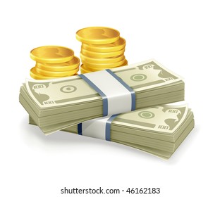 Moneda y monedas de papel, vector