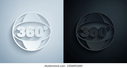 Paper cut 360 degree view icon isolated on grey and black background. Virtual reality. Angle 360 degree camera. Panorama photo. Paper art style. Vector