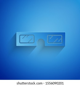 Paper cut 3D cinema glasses icon isolated on blue background. Paper art style. Vector Illustration