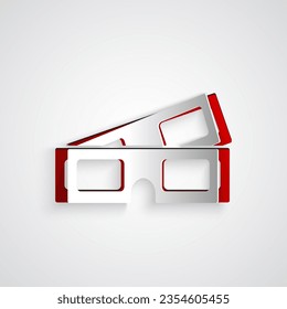 Paper cut 3D cinema glasses icon isolated on grey background. Paper art style. Vector Illustration