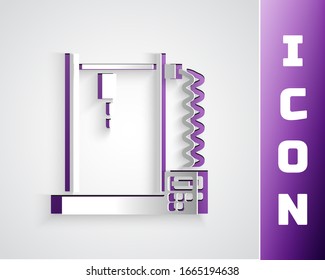 Paper cut 3D printer icon isolated on grey background. Paper art style. Vector Illustration