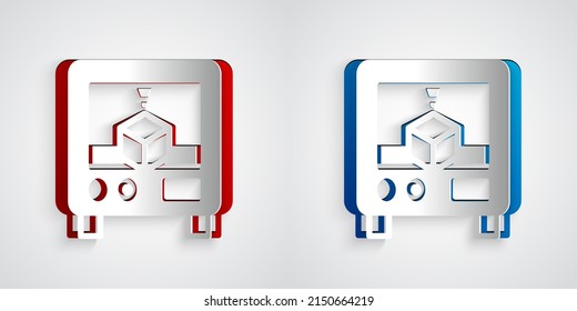 Paper cut 3D printer icon isolated on grey background. 3d printing. Paper art style. Vector