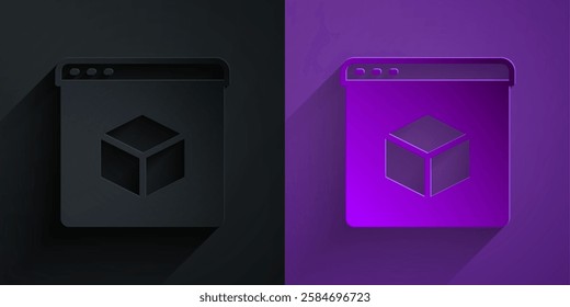 Paper cut 3D printer icon isolated on black on purple background. 3d printing. Paper art style. Vector