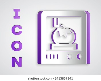 Paper cut 3D printing technology icon isolated on grey background. Paper art style. Vector