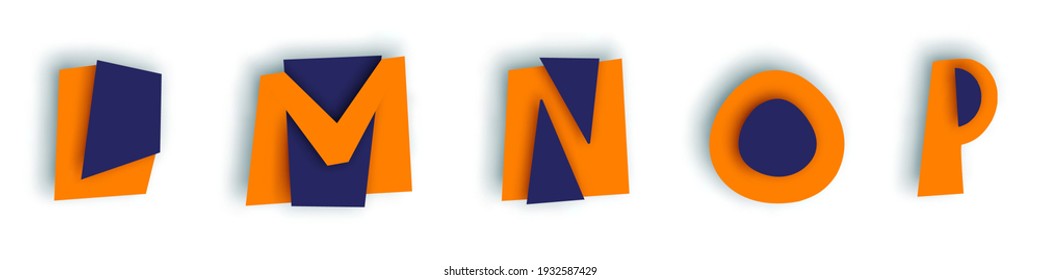 Paper cut 3d rough letters designed with layers are flying over the sheet. Digital L-P symbols are isolated on white background with shadow. Can be used for applique, print poster or postcard.