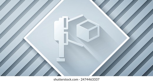 Paper cut 3D scanner with cube projection icon isolated on grey background. Paper art style. Vector