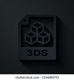 Paper cut 3DS file document. Download 3ds button icon isolated on black background. 3DS file symbol. Paper art style. Vector Illustration