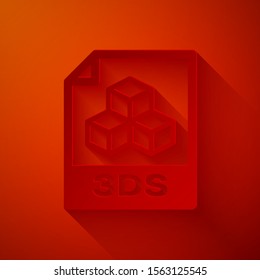 Paper cut 3DS file document. Download 3ds button icon isolated on red background. 3DS file symbol. Paper art style. Vector Illustration