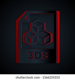 Paper cut 3DS file document. Download 3ds button icon isolated on black background. 3DS file symbol. Paper art style. Vector Illustration
