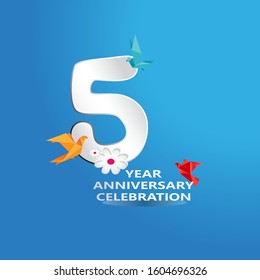 paper cut, 5 Years Anniversary Celebration Logotype vector illustration
