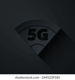 Paper cut 5G new wireless internet wifi connection icon isolated on black background. Global network high speed connection data rate technology. Paper art style. Vector