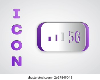 Paper cut 5G new wireless internet wifi connection icon isolated on grey background. Global network high speed connection data rate technology. Paper art style. Vector