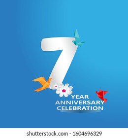 paper cut, 7 Years Anniversary Celebration Logotype vector illustration