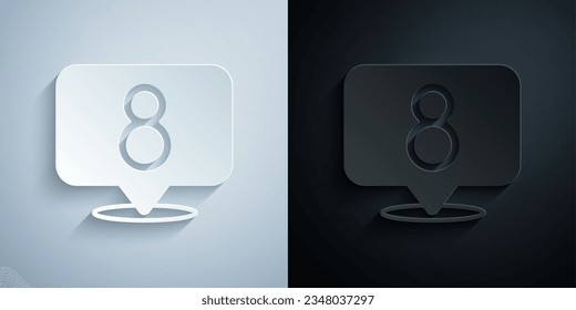 Paper cut 8 March icon isolated on grey and black background. International Happy Women Day. Paper art style. Vector