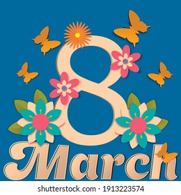 Paper cut with 8 March postcard, banner EPS 10 editable
