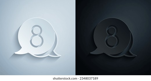 Paper cut 8 March in speech bubble icon isolated on grey and black background. International Happy Women Day. Paper art style. Vector