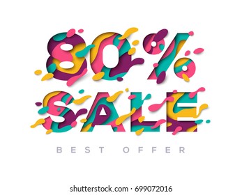 Paper cut 80 percent off discount. Vector illustration. Sale symbol concept