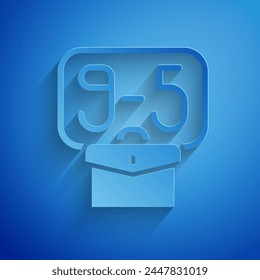 Paper cut From 9:00 to 5:00 job icon isolated on blue background. Concept meaning work time schedule daily routine classic traditional employment. Paper art style. Vector