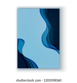 Paper cut a4 blank. Blue color modern art. Abstract design. Template vector illustration. 