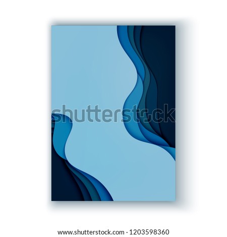 Paper cut a4 blank. Blue color modern art. Abstract design. Template vector illustration. 