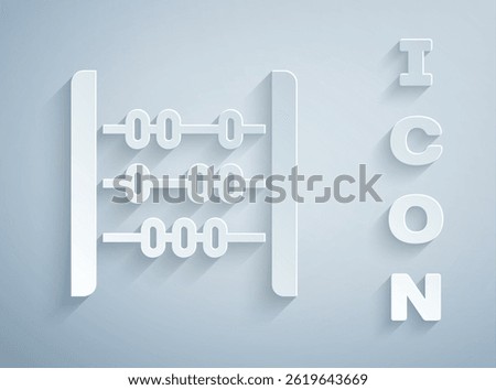 Paper cut Abacus icon isolated on grey background. Traditional counting frame. Education sign. Mathematics school. Paper art style. Vector