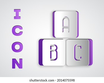 Paper cut ABC blocks icon isolated on grey background. Alphabet cubes with letters A,B,C. Paper art style. Vector Illustration