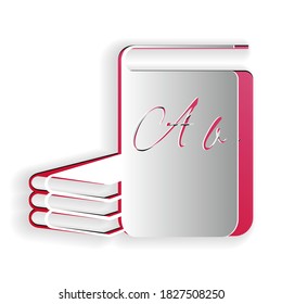 Recorte de papel icono del libro ABC aislado en fondo blanco. Cartel del libro del diccionario. Icono de libro de alfabetos. Estilo de arte de papel. Vector.