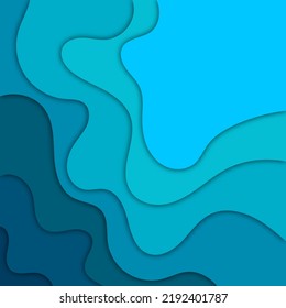 Paper cut Abstract art background 3d layer blue color sea waves, ocean water,river,lake.