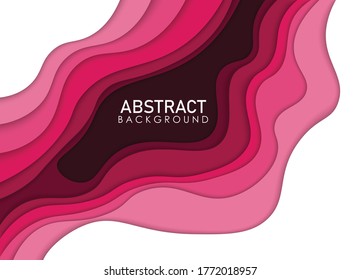 Paper cut. Abstract art. Dark pink to light pinkary shade curves. Illustrations.