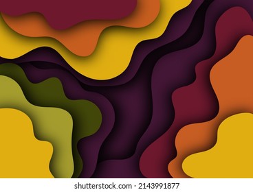 Paper cut abstract background. Autumn or spring time. Vecter illustration. Multicolored background (purple, orange, green, yelllow)
