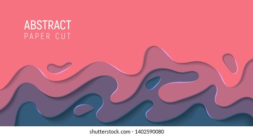 Paper cut abstract background. Banner with 3D abstract paper cut waves. Vector illustration