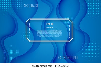 Paper cut abstract background design with cardboard wavy blue layers. Fluid shapes composition. Futuristic cover layout design template.