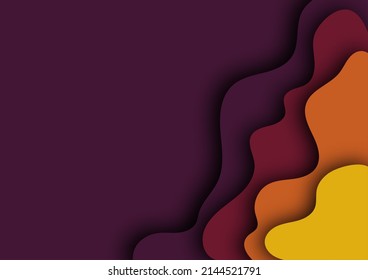 Paper cut abstract background with free copy space. Autumn or spring time. Vecter illustration. Multicolored background (purple, orange, green, yelllow)