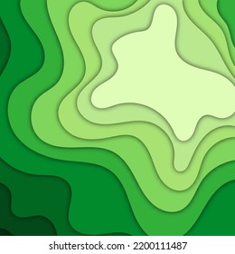 Fondo abstracto de corte de papel. Formas de onda abstractas verdes. Resumen de papel verde corte formas curvadas en capas, ilustración vectorial en estilo de corte de papel. Plantilla de diseño para tarjetas de visita, presentaciones,