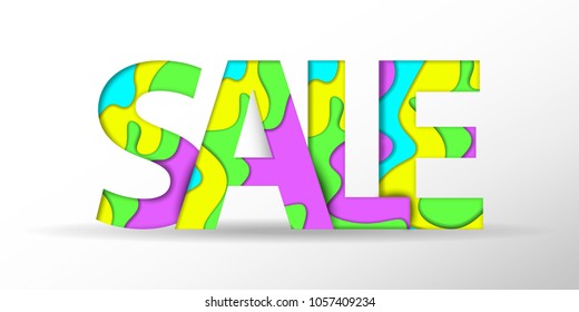 Paper cut abstract background. Realistic 3D trendy style. Sale sticker. Summer sale text. Special offer banner papercut design. Vector illustration.