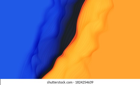 Paper cut abstract background. Vector 3D yellow and blue carving art. Paper craft landscape with gradient fade colors. Minimalistic design for business presentations, flyers, posters.