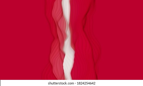 Paper cut abstract background. Vector 3D red and white carving art. Paper craft landscape with gradient fade colors. Minimalistic design for business presentations, flyers, posters.