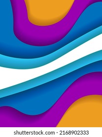 Papier geschnitten abstrakter, blauer orangefarbener Hintergrund mit 3D-Formen. Modernes Vektordesign für Firmenpräsentationen, Flyer, Poster. Schachtel-Wellentunnelgrafik 