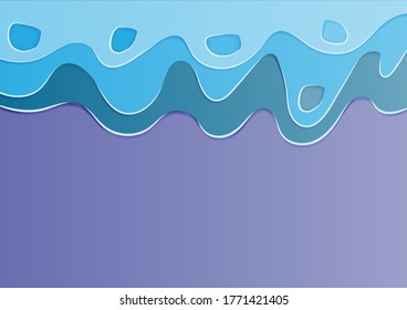 paper cut  abstract blue water waves. Realistic trendy craft style. Origami design template