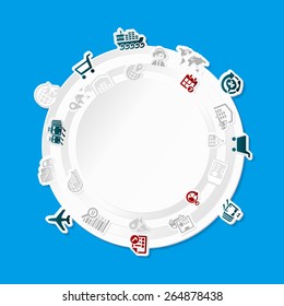 Paper cut abstract illustration with logistic icon set