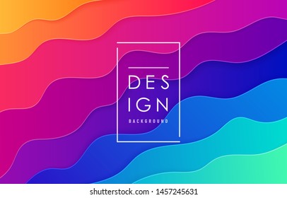 Paper cut abstract wave vector background. Wavy layout in bright vibrant rainbow color for minimal pattern design.