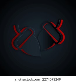 Paper cut Acorn icon isolated on black background. Paper art style. Vector