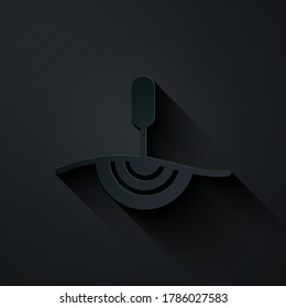 Paper cut Acupuncture therapy icon isolated on black background. Chinese medicine. Holistic pain management treatments. Paper art style. Vector