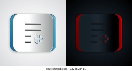 Paper cut Add to playlist icon isolated on grey and black background. Paper art style. Vector