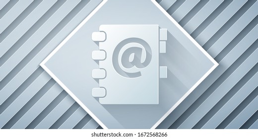 Paper cut Address book icon isolated on grey background. Notebook, address, contact, directory, phone, telephone book icon. Paper art style. Vector Illustration